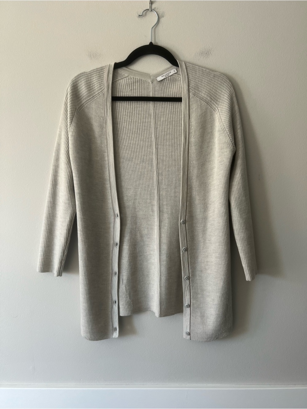 M.M. LaFleur Ribbed Merino Wool Long Cardigan Oatmeal Beige Size M